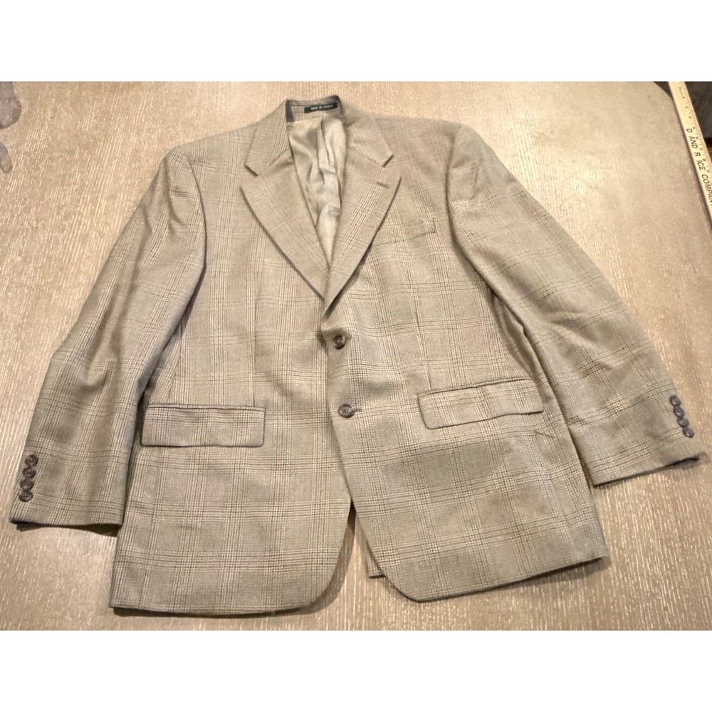 Lauren Ralph Lauren Silk Wool Blend Glen Plaid Blazer Sport Coat Tan Brown 42R